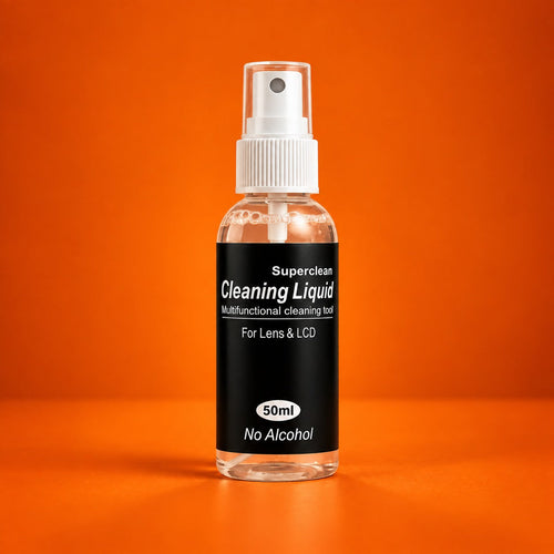 Cleaning Liquid 50 ml bottle on an orange background