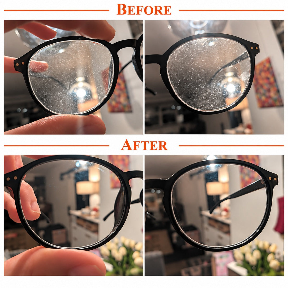 Eyewear cleaning comparison supplied by Volltti